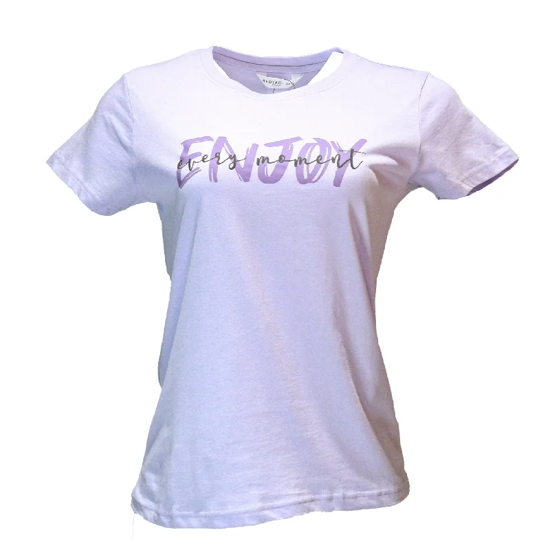 Mauve Enjoy Printed T Shirt Anti-Pilling Machine Wash Handmade