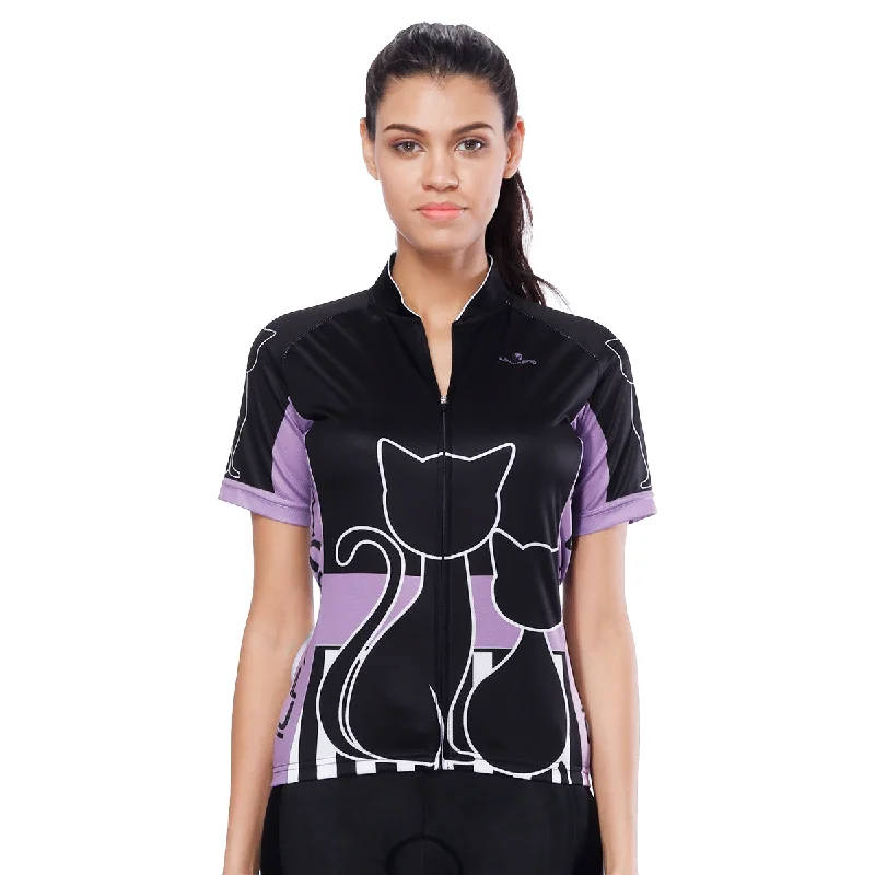 Black Cats Kitty Purple-side Women's Cycling Short-sleeve Bike Jersey T-shirt Summer Spring Road Bike Wear Mountain Bike MTB Clothes Sports Apparel Top NO. 799 Solid Color Striped Floral