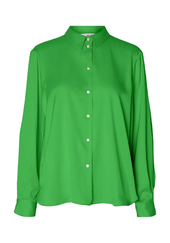 Selected Femme Talia-Franziska Relaxed Shirt, Classic Green Satin Blend Silk Blend Wool Blend Selected Femme Talia-Franziska Relaxed Shirt, Classic Green Satin Blend Silk Blend Wool Blend
