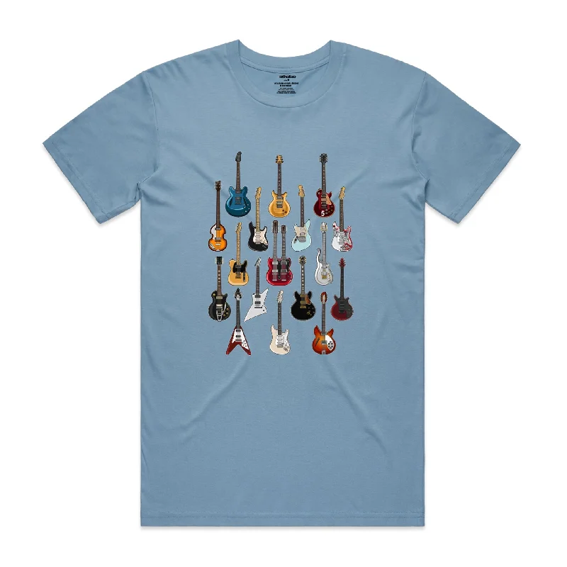 Isthatso Cotton Graphic T Shirt - Famous Guitars - Blue Print Jacquard Patchwork