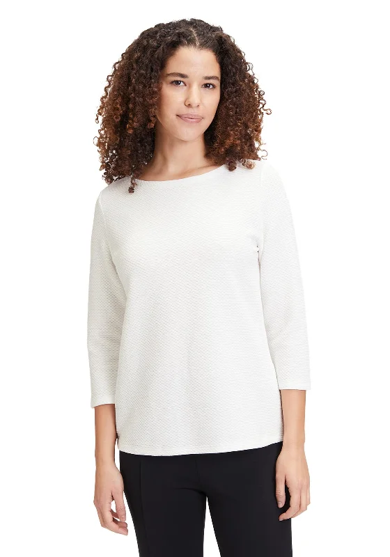 Betty Barclay Round Neck Jacquard T-Shirt, White Sequined Glittery Shiny