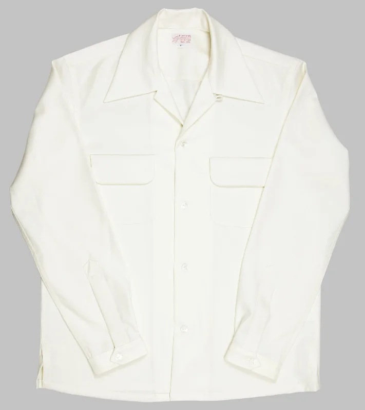 Bryceland's Wool Gabardine Shirt Cream Mesh Canvas Denim