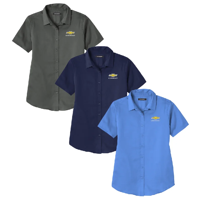 Ladies Chevy Bowtie Superpro React Short Sleeve Work Shirt Polo Collared Crew Neck Turtle Neck