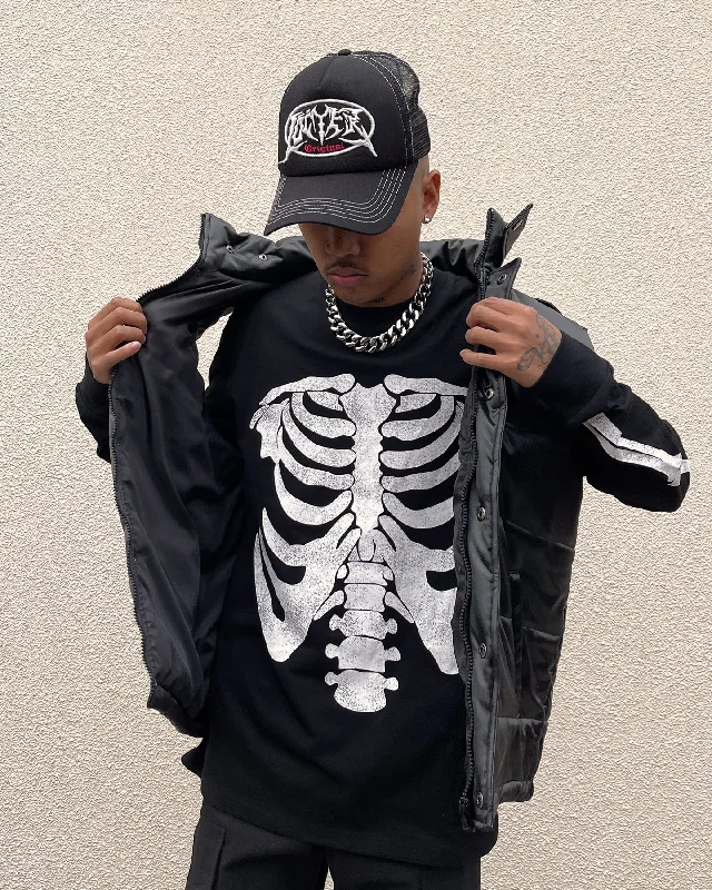 XXIII Halo Skeleton Long Sleeve T-Shirt Black/White Front Pockets Side Pockets Patch Pockets XXIII Halo Skeleton Long Sleeve T-Shirt Black/White Front Pockets Side Pockets Patch Pockets