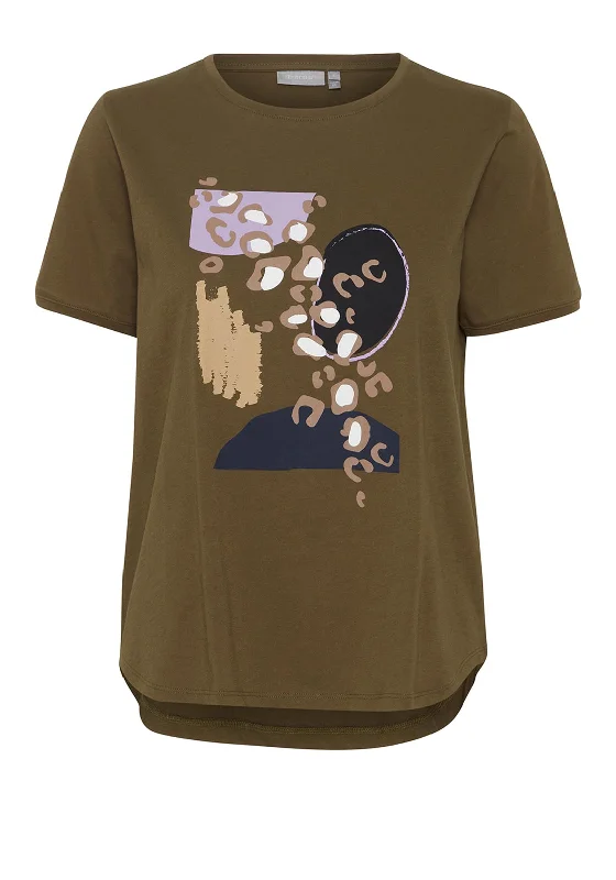 Fransa Savannah Round Neck Graphic T-Shirt, Dark Olive Mix Welt Pockets Slit Pockets Flap Pockets Fransa Savannah Round Neck Graphic T-Shirt, Dark Olive Mix Welt Pockets Slit Pockets Flap Pockets