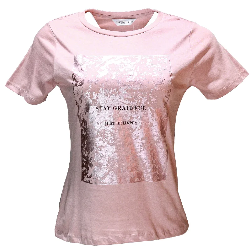 Pink Foil Printed T Shirt Print Jacquard Patchwork