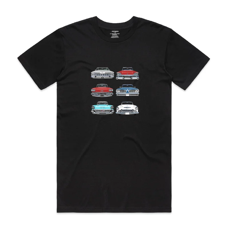 Isthatso Cotton Graphic T Shirt - USA Classic Cars - Black Houndstooth Herringbone Solid