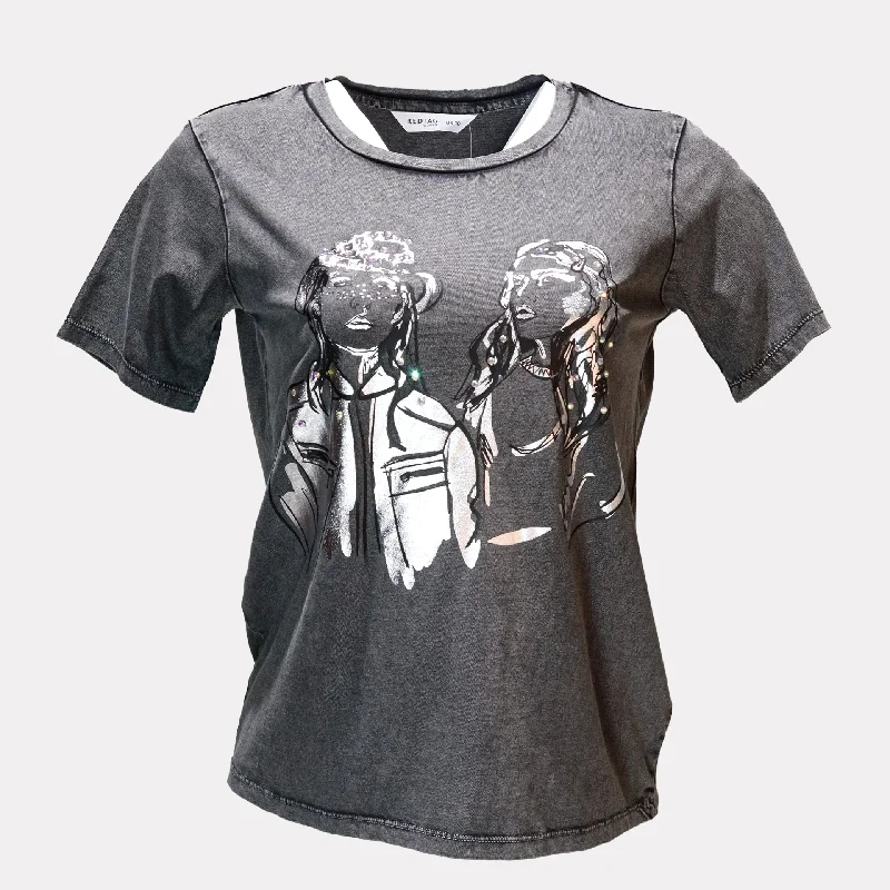 Charcoal Girl Foil Embellished T Shirt Oversized T-Shirt Spandex breathable