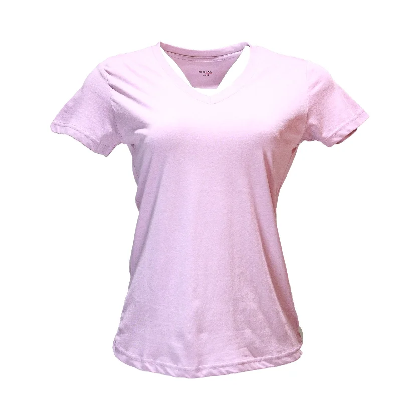 Mauve Short Sleeve V Neck T Shirt Spandex Blend Rayon Blend Denim Blend