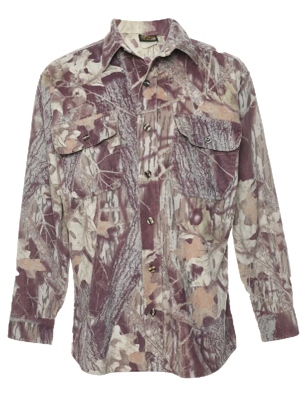 Leafy Print Camouflage Design Plum & Light Green Shirt - M Cozy Warm Stylish