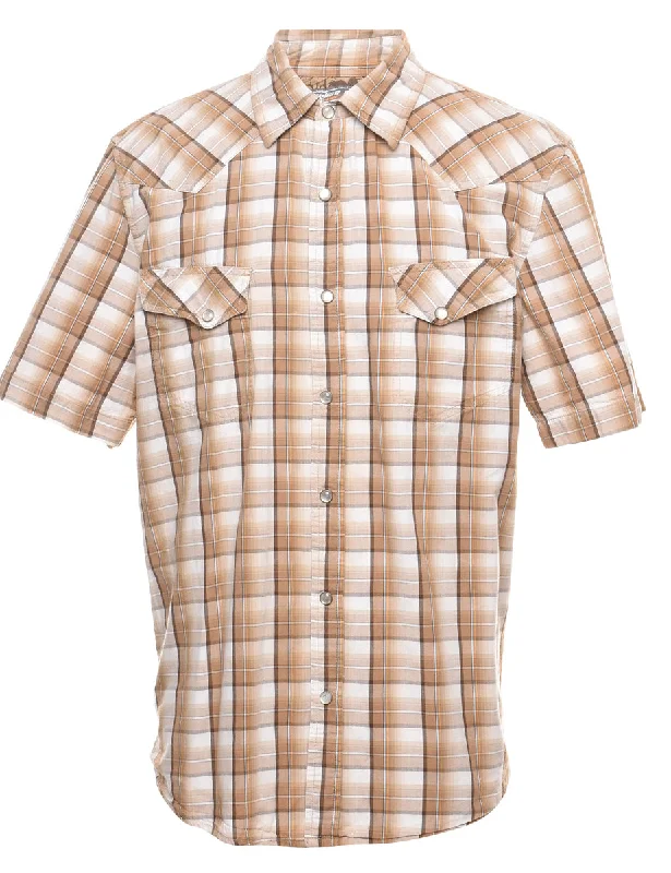 Light Brown & White Western Style Checked Shirt - L Satin Fabric Silk Fabric Chiffon Fabric Light Brown & White Western Style Checked Shirt - L Satin Fabric Silk Fabric Chiffon Fabric