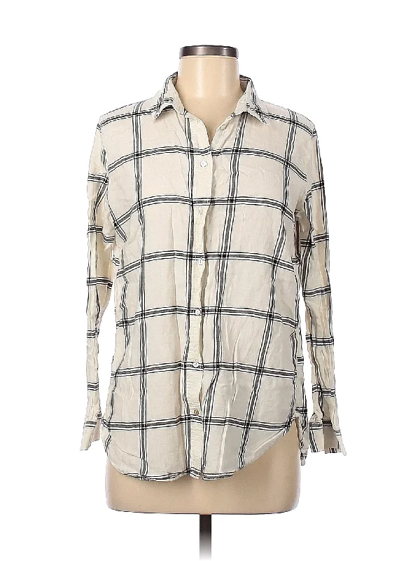 Long Sleeve Button Down Shirt Solid Print Embellished