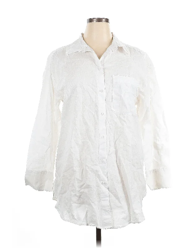 3/4 Sleeve Button Down Shirt Zippered Buttoned Snapped