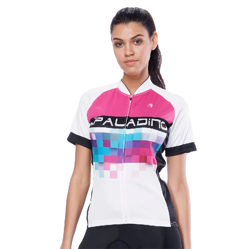 Pink Blue Mosaic Women's Cycling Short-sleeve Bike Jersey T-shirt Summer Spring Road Bike Wear Mountain Bike MTB Clothes Sports Apparel Top NO. 788 Collared T-Shirt Boat Neck A-Line