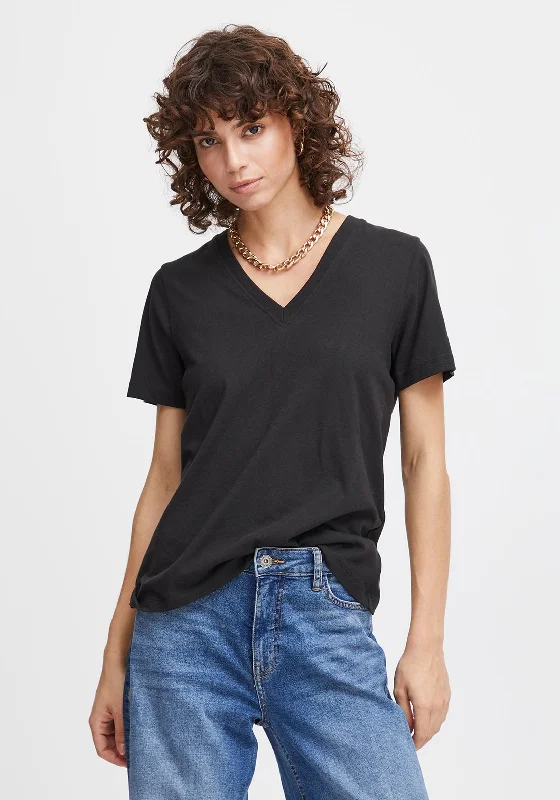 Ichi Palmer V-Neck T-Shirt, Black Anti-Pilling Machine Wash Handmade