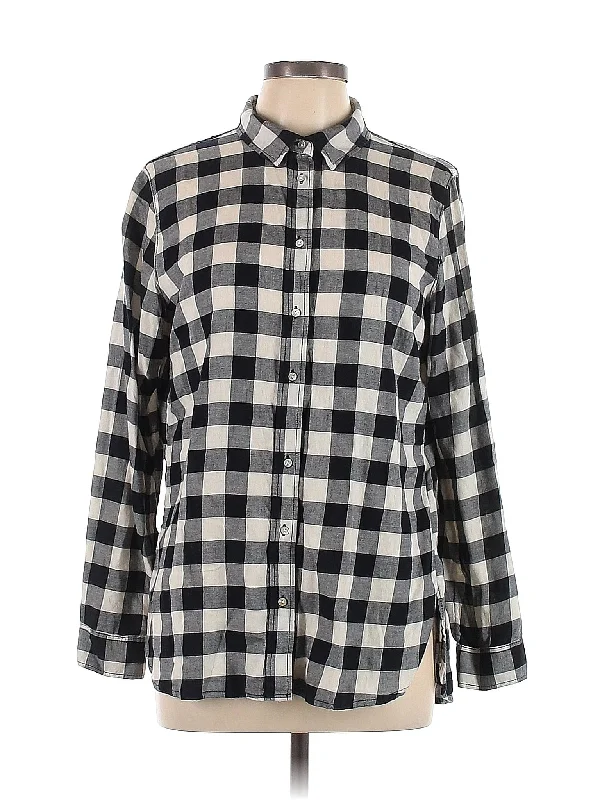 Long Sleeve Button Down Shirt Polka Dot Checkered Tartan