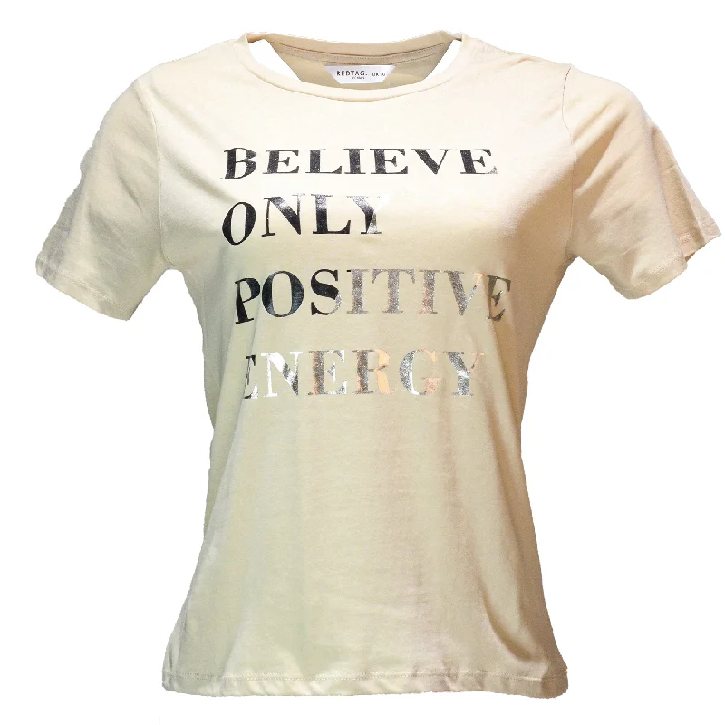 Beige Foil Printed T Shirt Collared Crew Neck Turtle Neck