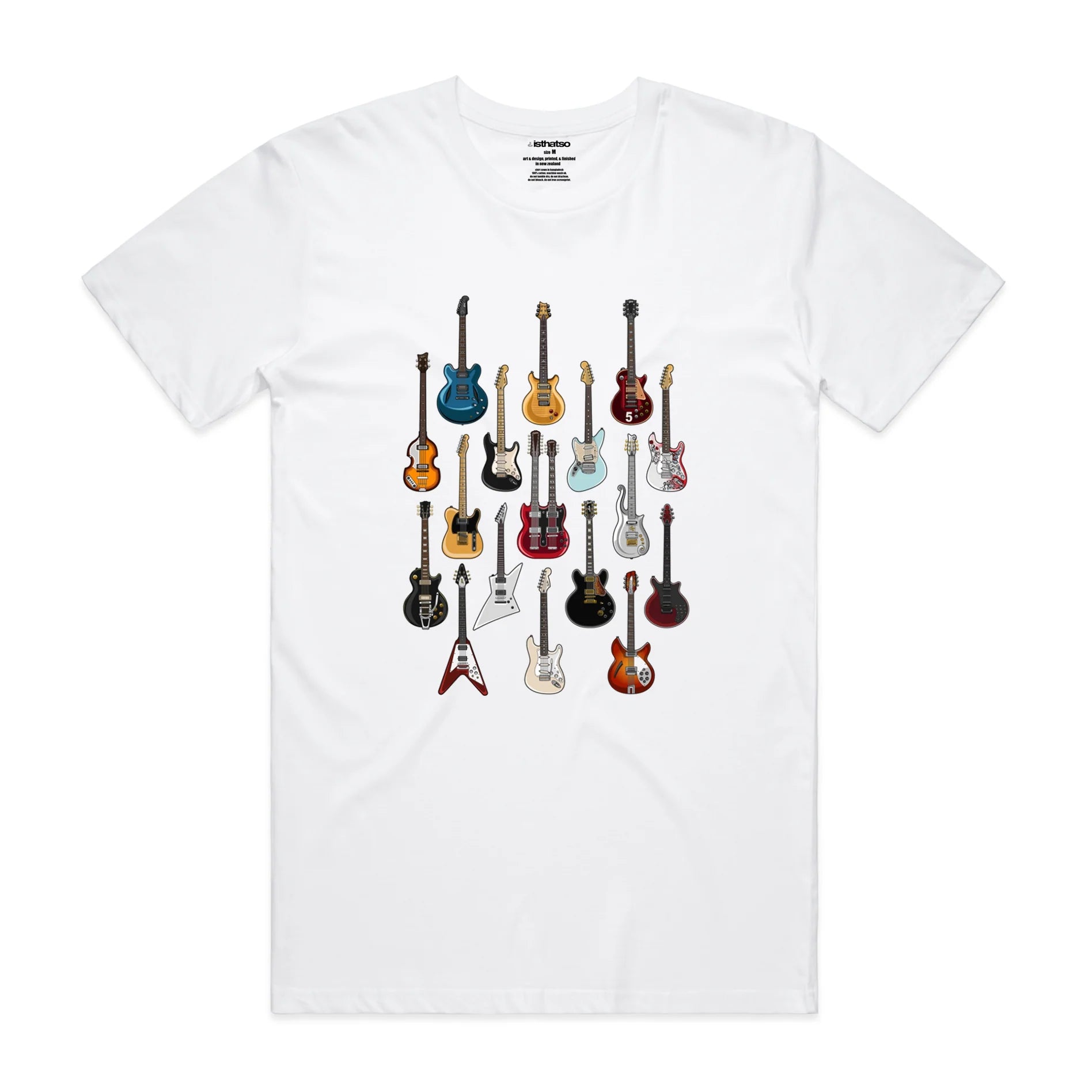 Isthatso Cotton Graphic T Shirt - Famous Guitars - White Striped Floral Plaid