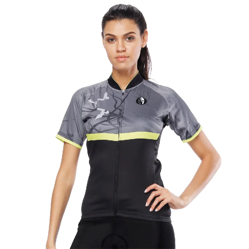 Dark Forest Yellow-strip Women's Cycling Short-sleeve Bike Jersey T-shirt Summer Spring Road Bike Wear Mountain Bike MTB Clothes Sports Apparel Top NO. 789 Zippered Buttoned Snapped