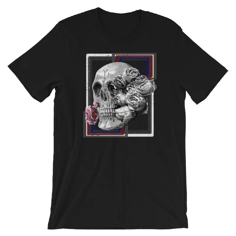 Deadly Love skeleton and Rose Short-Sleeve Unisex T-Shirt Chenille Fabric Brocade Fabric Lace Fabric