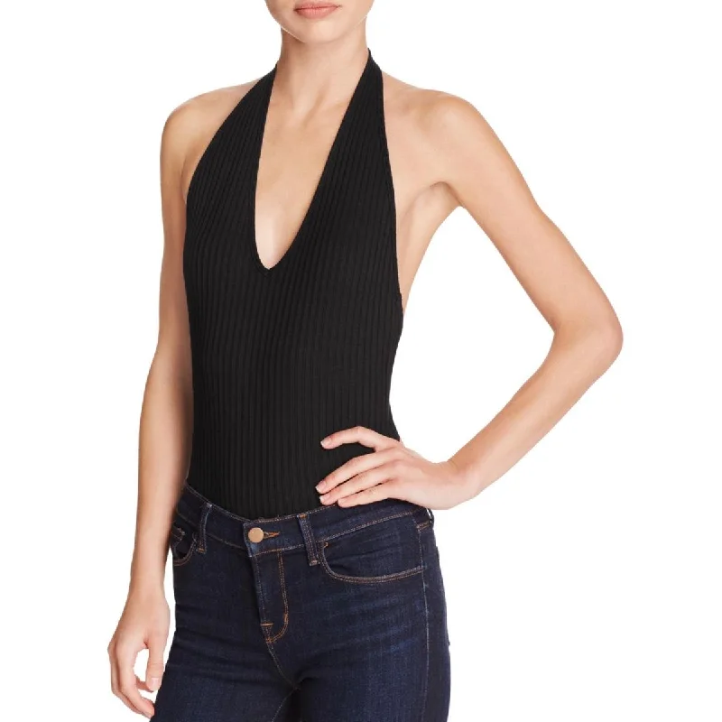 Womens Jersey Halter Bodysuit Stylish One-Shoulder Bodysuit