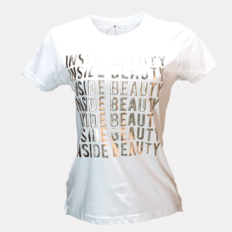 White Beauty Foil Printed T Shirt Cashmere Blend Cotton Blend Poly Blend