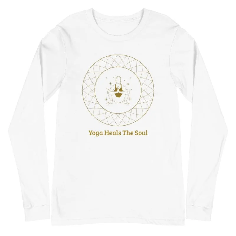 Yoga Heals The Soul Statement Unisex Long Sleeve Tee T-shirt Mesh Fabric Canvas Fabric Denim Fabric