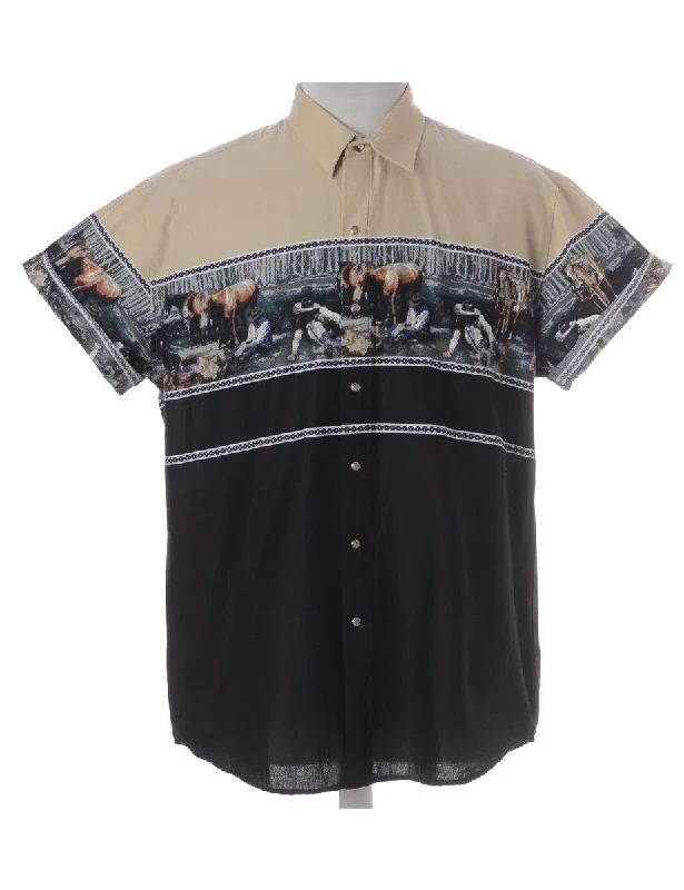 Label Roll Sleeve Upcycled Shirt Print Jacquard Patchwork