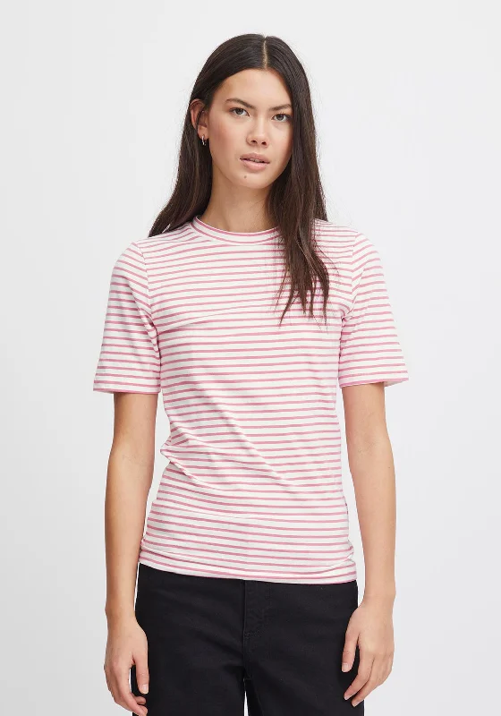 Ichi Mira Striped T-Shirt, Hot Coral Plaid T-Shirt Polka Dot Checkered