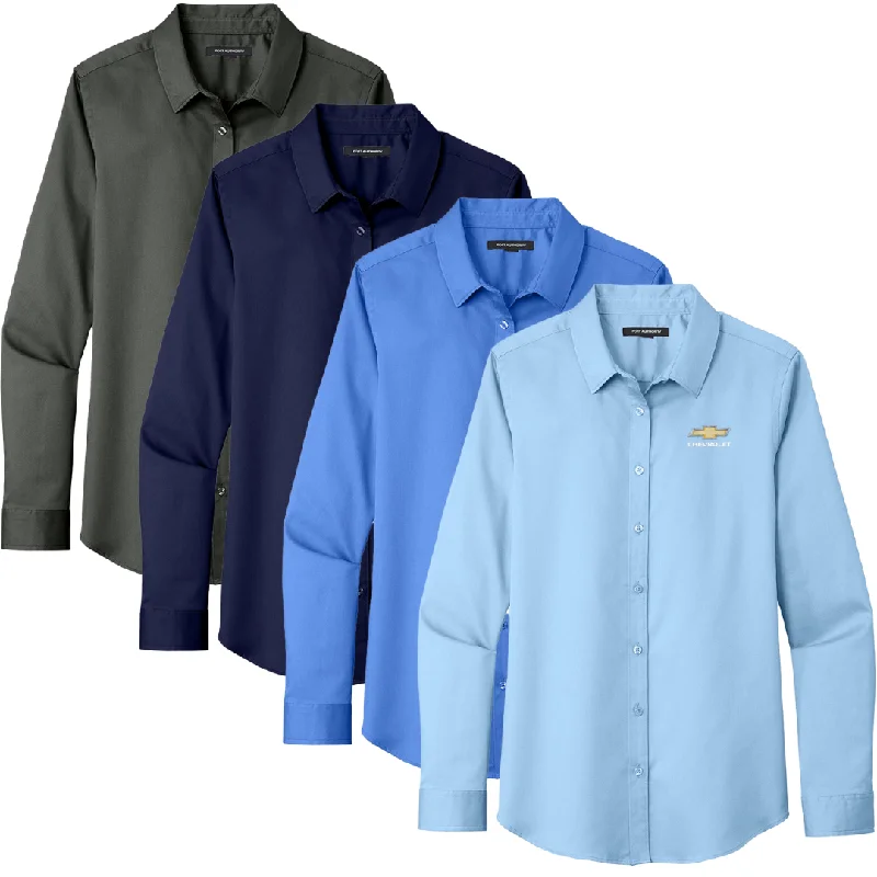 Ladies Chevy Bowtie Superpro React Long Sleeve Work Shirt Polo Hooded Caped Shawl Collar