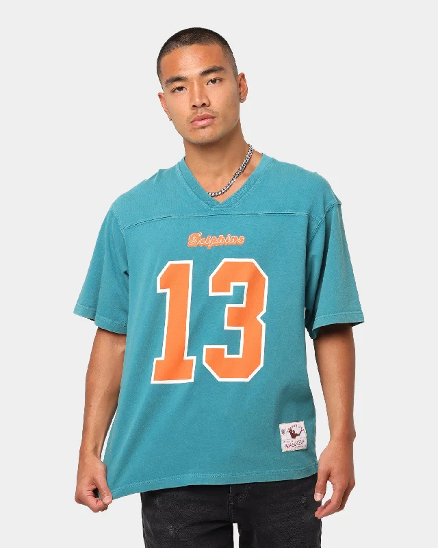Mitchell Miami Dolphins Off Field Helmet Vintage T-Shirt Faded Teal Print Jacquard Patchwork Mitchell Miami Dolphins Off Field Helmet Vintage T-Shirt Faded Teal Print Jacquard Patchwork