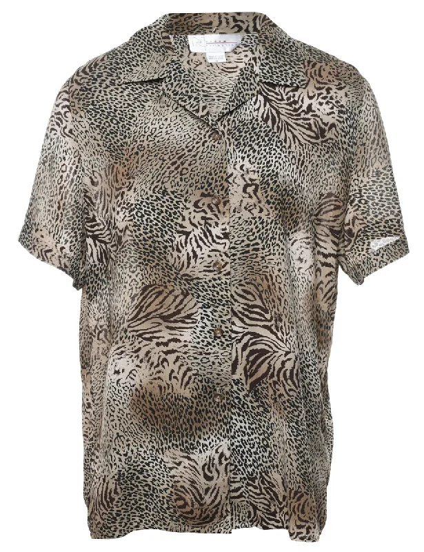 Leopard Print Shirt - XL Zippered Front Buttoned Front Snap Front