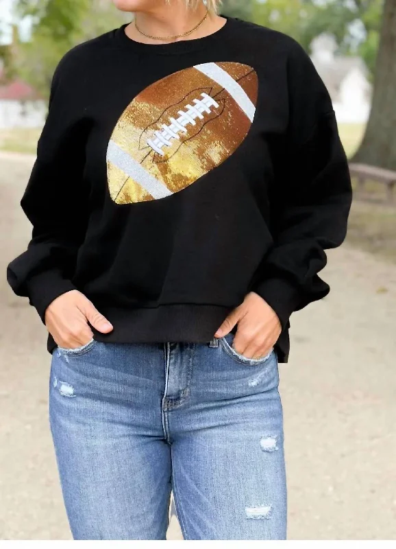 Football Sweat Shirt In Black Terry Blend Velvet Blend Canvas Blend