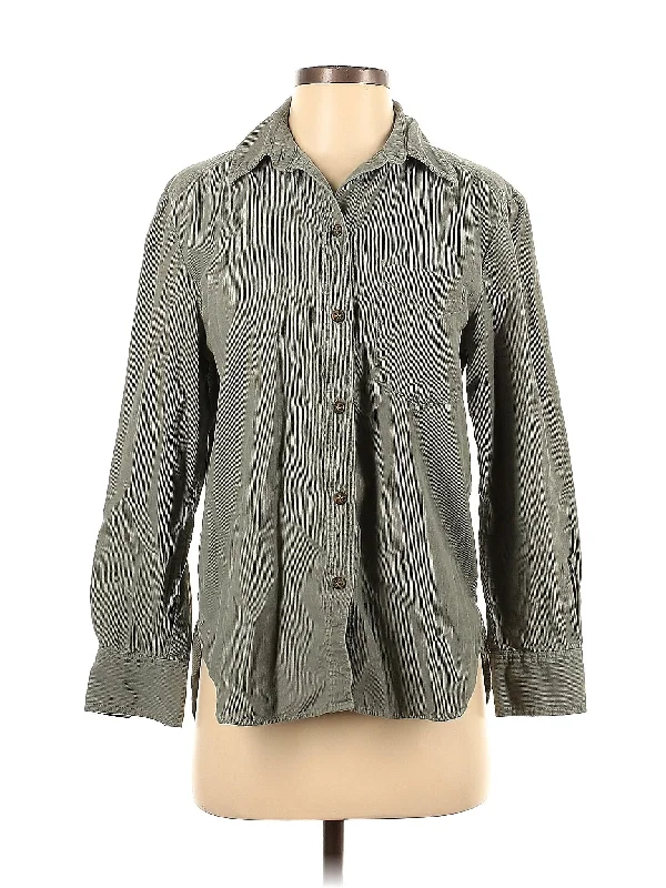 Long Sleeve Button Down Shirt Lace Blend Ribbed Blend Corduroy Blend