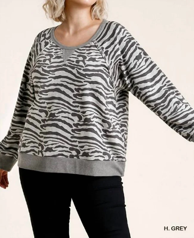 French Terry Zebra Plus Sweat Shirt In Heather Grey Fleece Fabric Down Fabric Feather Fabric French Terry Zebra Plus Sweat Shirt In Heather Grey Fleece Fabric Down Fabric Feather Fabric