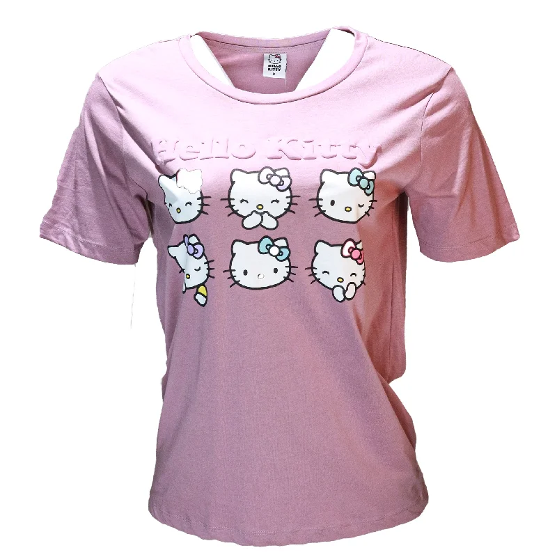 Mauve Hello Kitty Printed T Shirt Graphic T-Shirt Round Neck Polyester