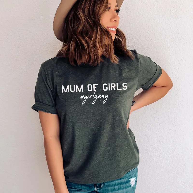 Mum of Girls (#GirlGang) T-Shirt (MRK X) V-Neck T-Shirt Long Sleeve Cotton