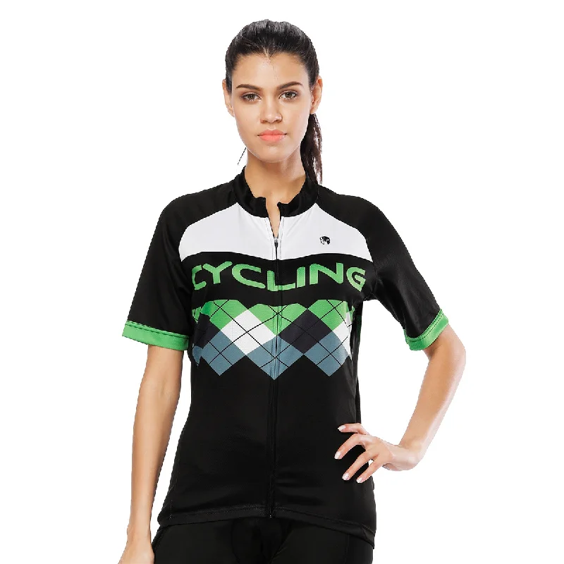 Green Mesh Splicing Black Women's Cycling Short-sleeve Bike Jersey T-shirt Summer Spring Road Bike Wear Mountain Bike MTB Clothes Sports Apparel Top NO. 800 Seamless Knitted Crochet