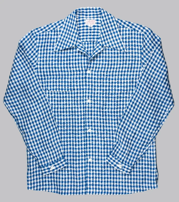 Bryceland's Sports Shirt Blue Gingham Hooded Caped Shawl Collar