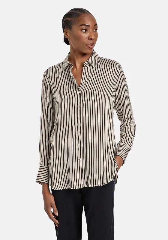 Gerry Weber Satin Feel Striped Shirt, Beige Front Pockets Side Pockets Patch Pockets Gerry Weber Satin Feel Striped Shirt, Beige Front Pockets Side Pockets Patch Pockets