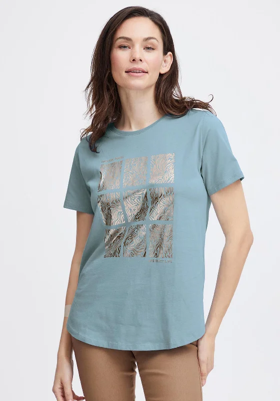 Fransa Ottilie Round Neck Graphic T-Shirt, Endless Sky Mix Cotton Fabric Linen Fabric Terry Fabric Fransa Ottilie Round Neck Graphic T-Shirt, Endless Sky Mix Cotton Fabric Linen Fabric Terry Fabric