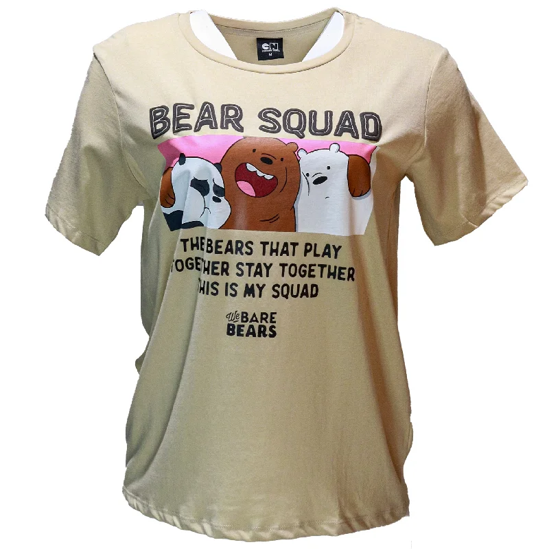 Beige We Bare Bears Printed T Shirt Striped Floral Plaid