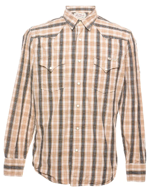 Light Brown & Dark Brown Checked Western Shirt - M Wool Fabric Cashmere Fabric Tweed Fabric Light Brown & Dark Brown Checked Western Shirt - M Wool Fabric Cashmere Fabric Tweed Fabric