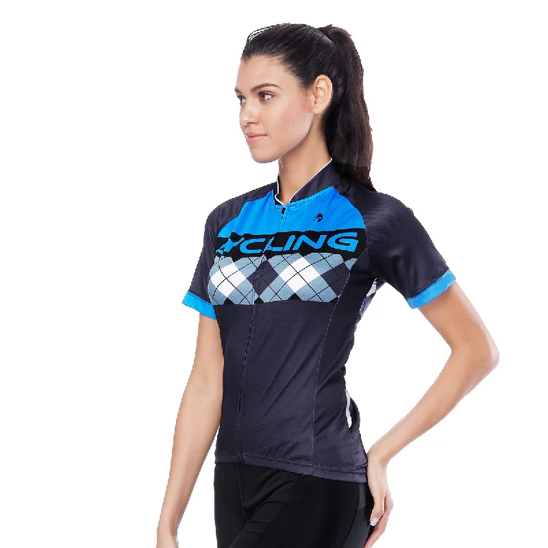 Blue Mesh Splicing Black Women's Cycling Short-sleeve Bike Jersey T-shirt Summer Spring Road Bike Wear Mountain Bike MTB Clothes Sports Apparel Top NO. 797 Plaid T-Shirt Polka Dot Checkered