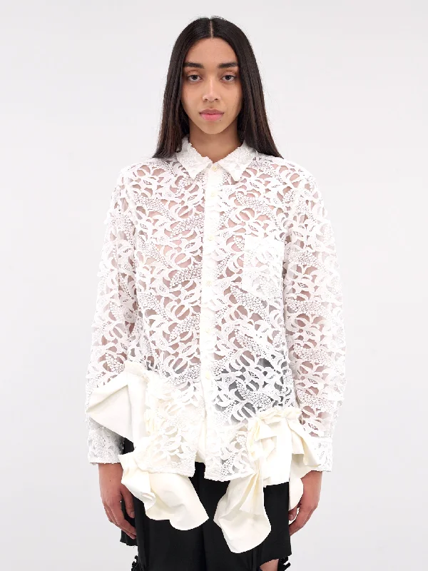 Lace Shirt (GN-B015-051-OFF-WHITE) Zippered Front Buttoned Front Snap Front