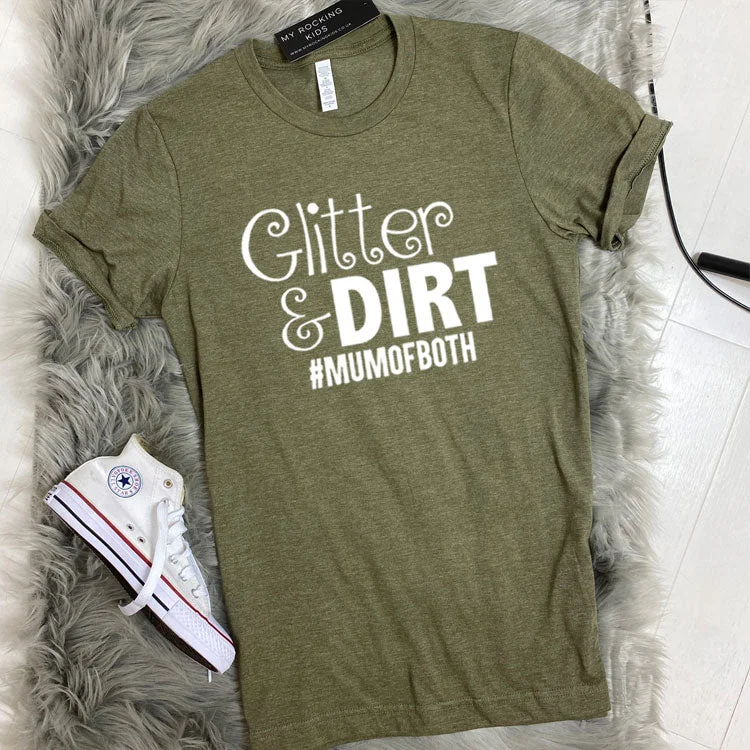 Glitter and Dirt Mum Of Both T-Shirt (MRK X) Notch Collar Peter Pan Collar Cowl Neck