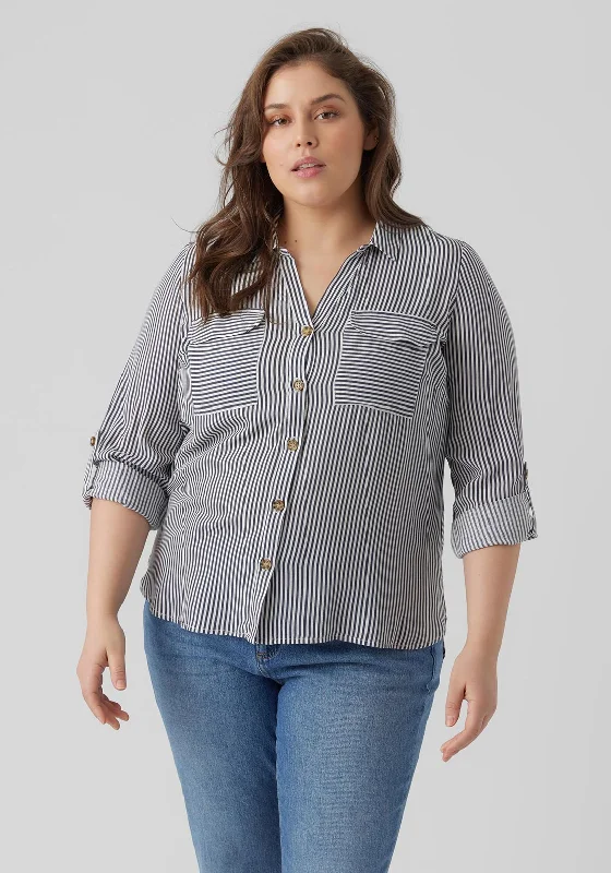 Vero Moda Curve Striped Shirt, India Ink Welt Pockets Slit Pockets
