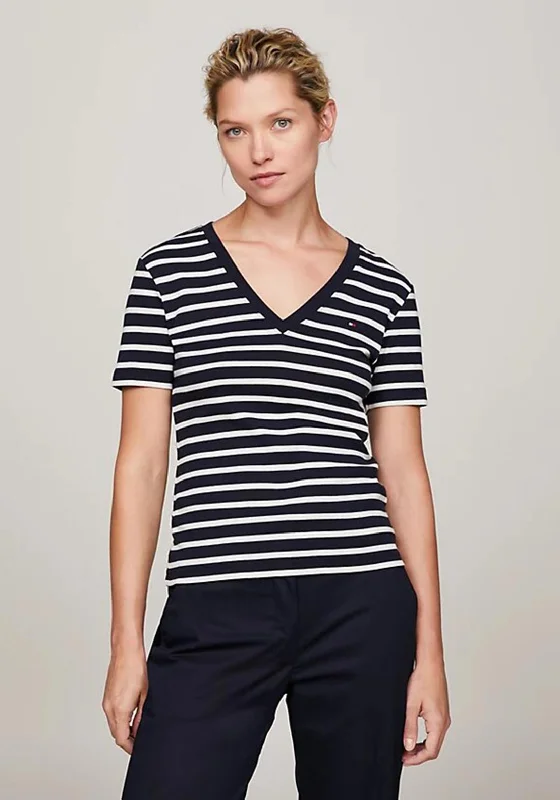 Tommy Hilfiger V-Neck Slim Fit Striped T-Shirt, Dessert Sky Chenille Blend Fleece Blend Nylon Blend Tommy Hilfiger V-Neck Slim Fit Striped T-Shirt, Dessert Sky Chenille Blend Fleece Blend Nylon Blend