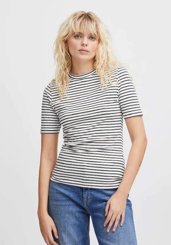 Ichi Mira Striped T-Shirt, Total Eclipse Solid Color Striped Floral