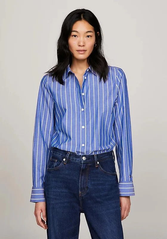 Tommy Hilfiger Baseball Stripe Shirt, Blue Spandex Blend Rayon Blend Denim Blend